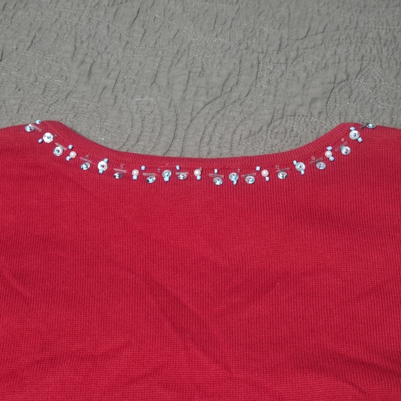 Quacker Factory Red beaded/sequined Tunic Top 2X Valentine's Day - Picture 6 of 10